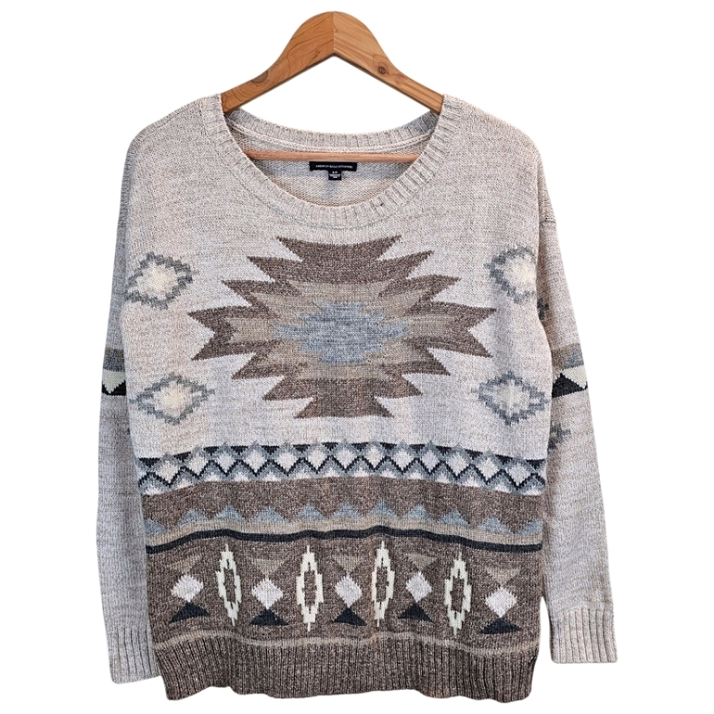 AEO Sweater Small Wool Blend Southwest Aztec Boho Pullover Cozy Knit Sz Small